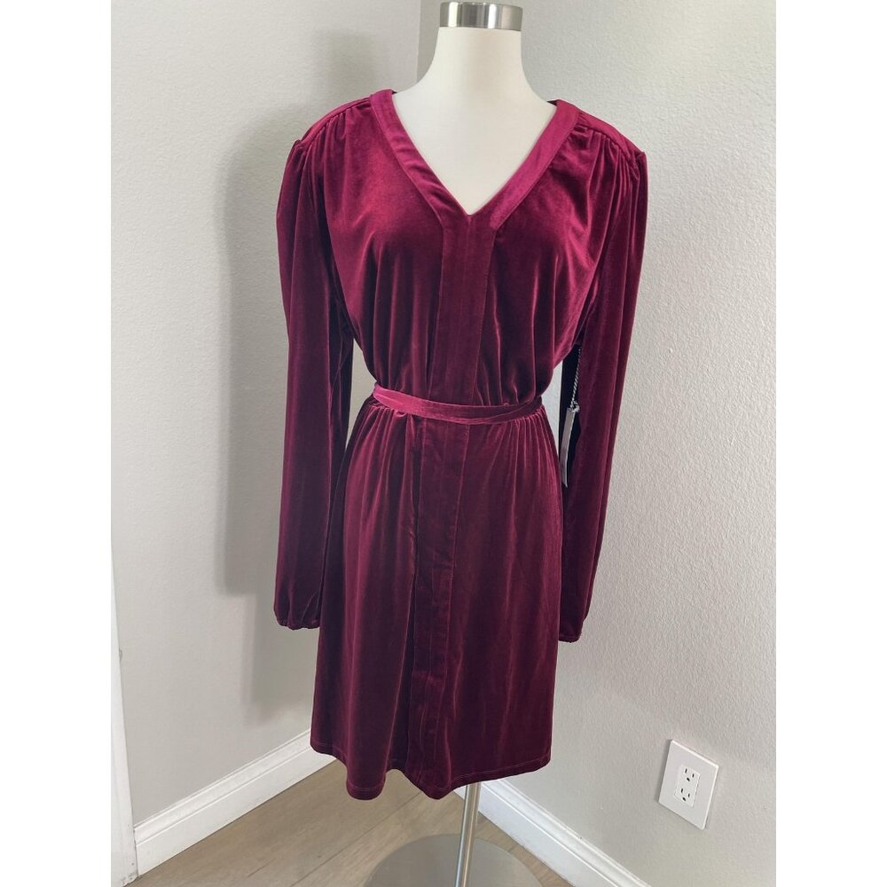 Draper James Dress Womens XXL Wine Velvet Long Sleeve Tie Waist Pockets Holiday‎